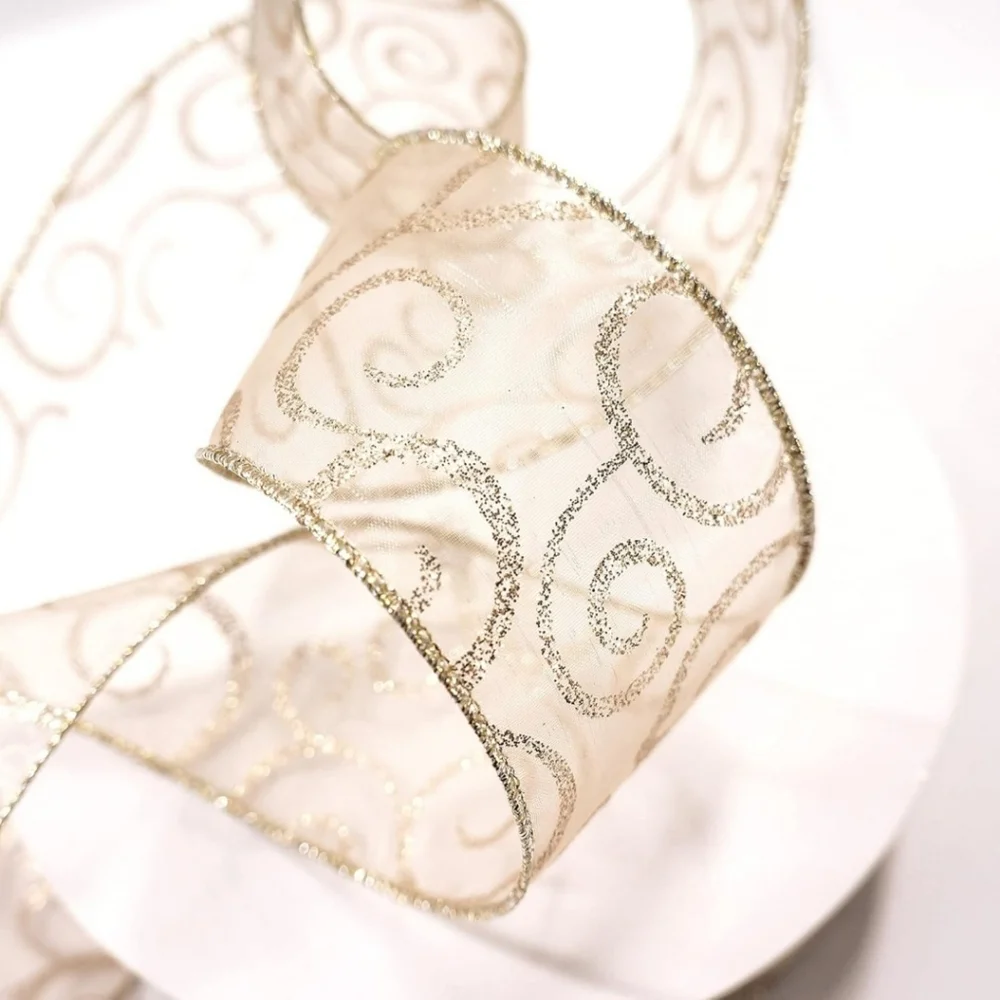 Ct Craft Llc Organza With Champagne Gold Glitter Wired Ribbon 2.5